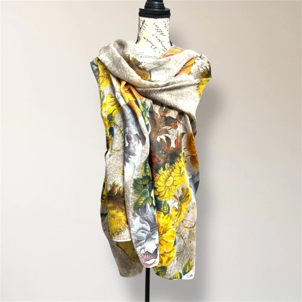 Floral Yellow & Gray Women's Scarf Wrap
